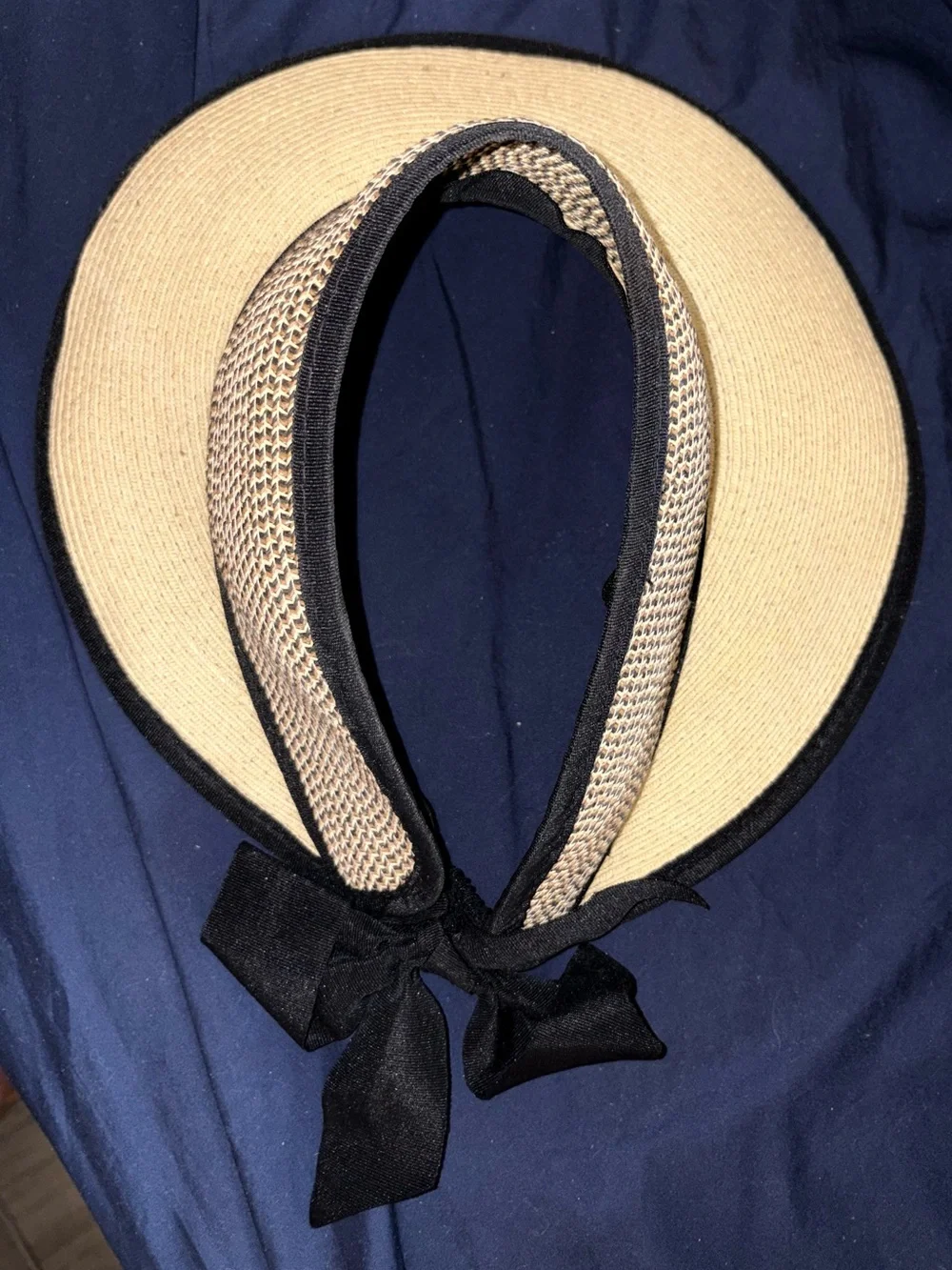 Sun N Sand Wide-Brim Straw Sun Visor Hat with Black Trim